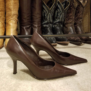 FINAL SALE! Maripe Brown Leather 3" Pumps